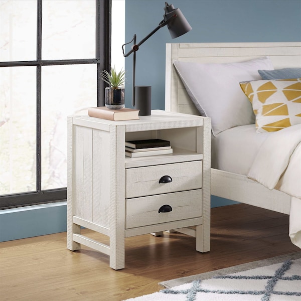 Alaterre Furniture Windsor 2-Drawer Wood Nightstand, Driftwood White ANWI0131 - main